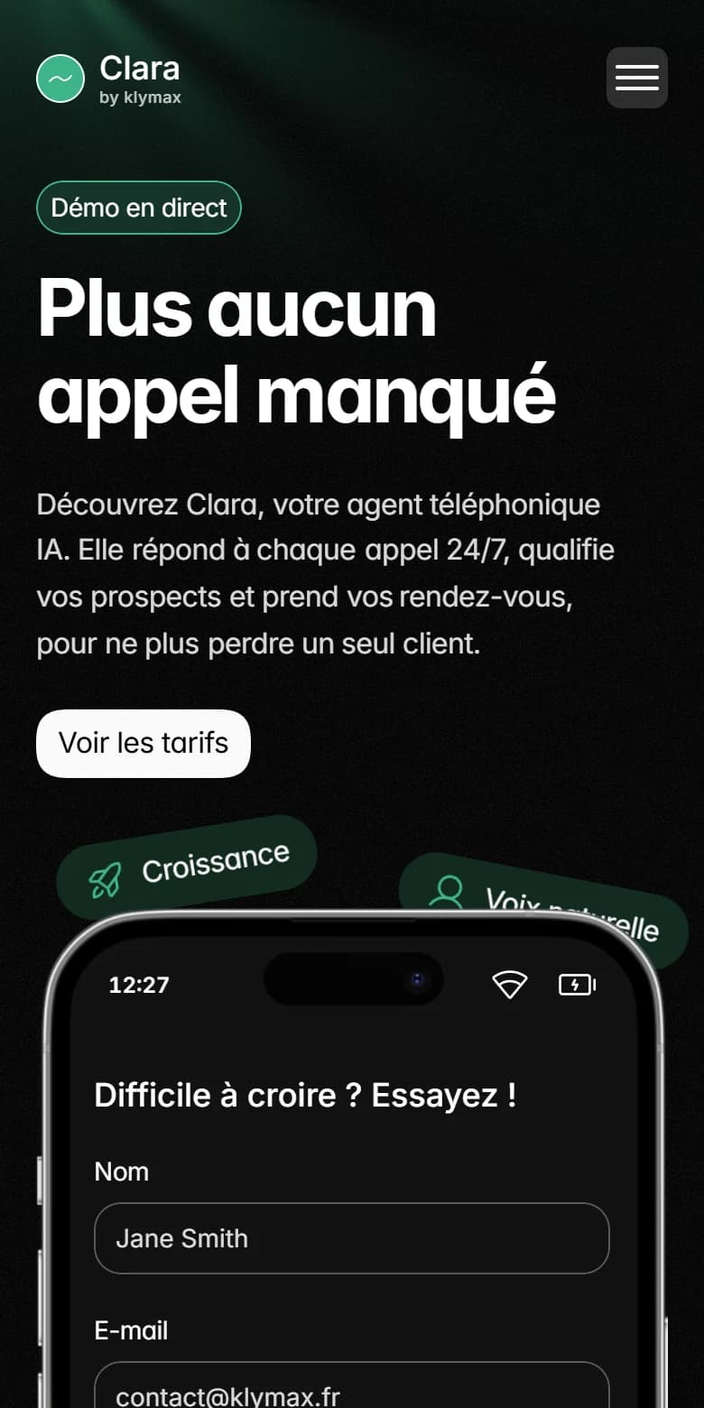 L’interface Clara sur téléphone