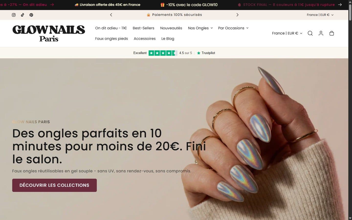 glownails.fr, page d'accueil