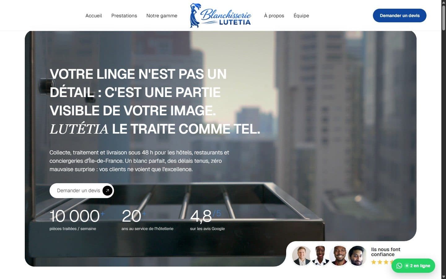 blanchisserielutetia.com, page d'accueil
