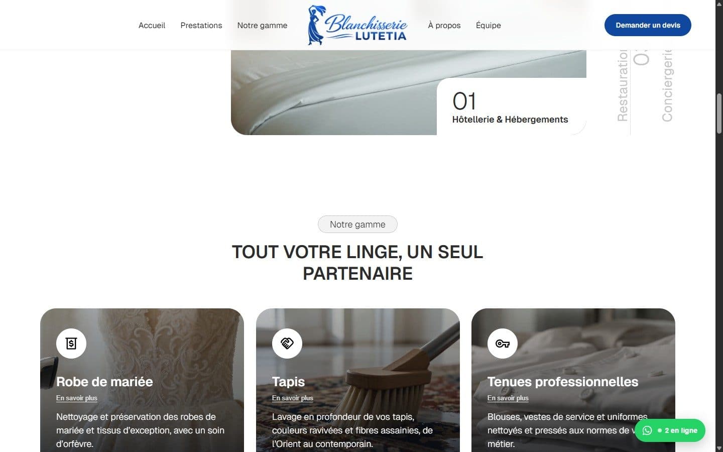 blanchisserielutetia.com, tout le linge, un seul partenaire