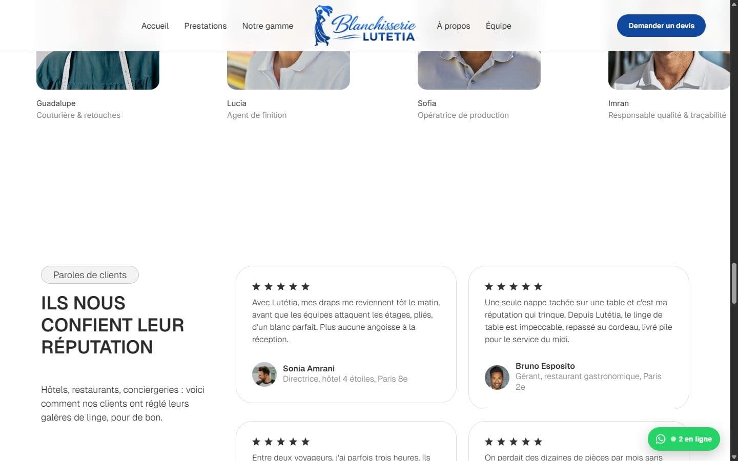 blanchisserielutetia.com, l'équipe et les avis clients