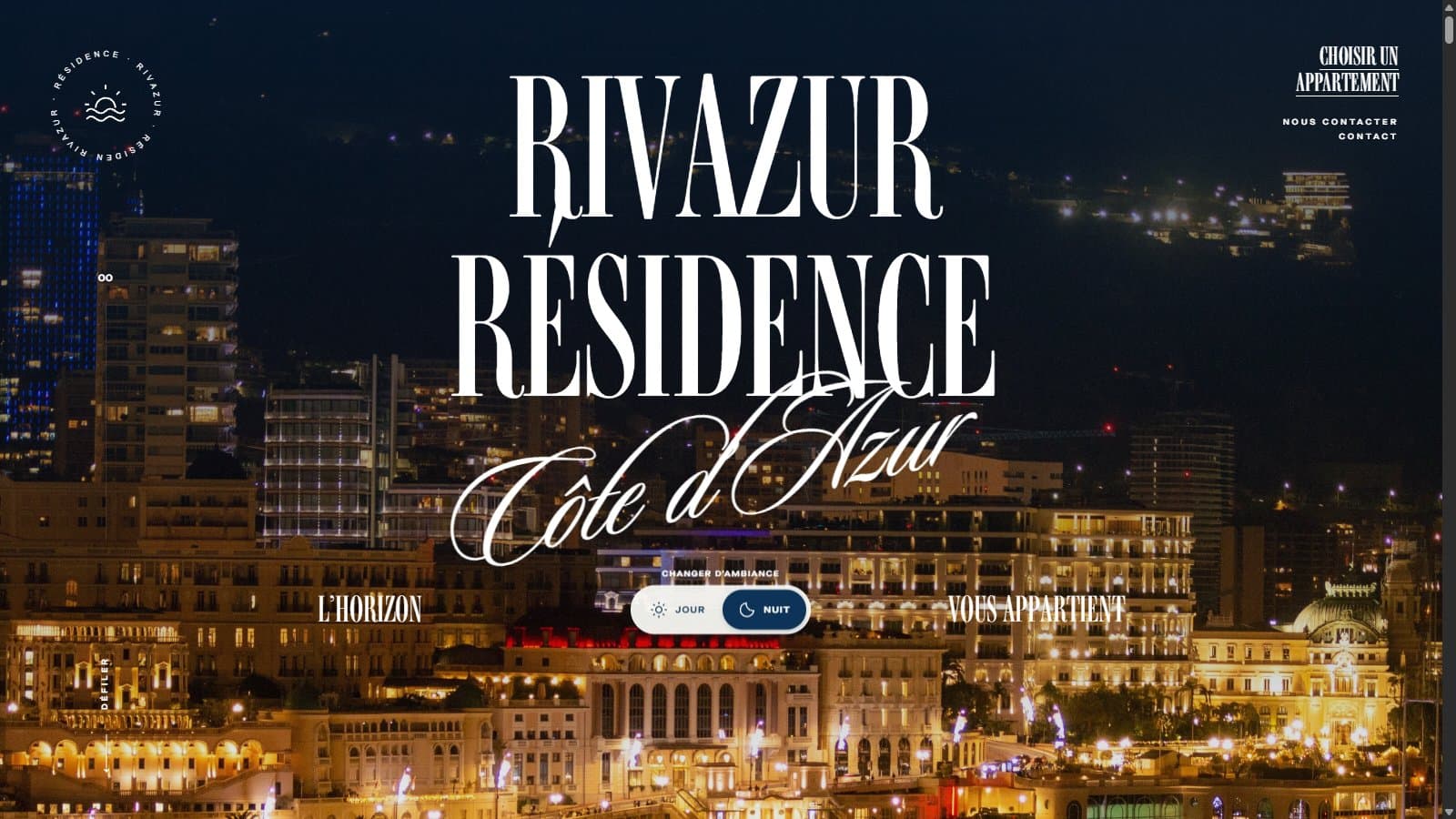 Rivazur Résidence : l’accueil en ambiance nuit, la Riviera illuminée