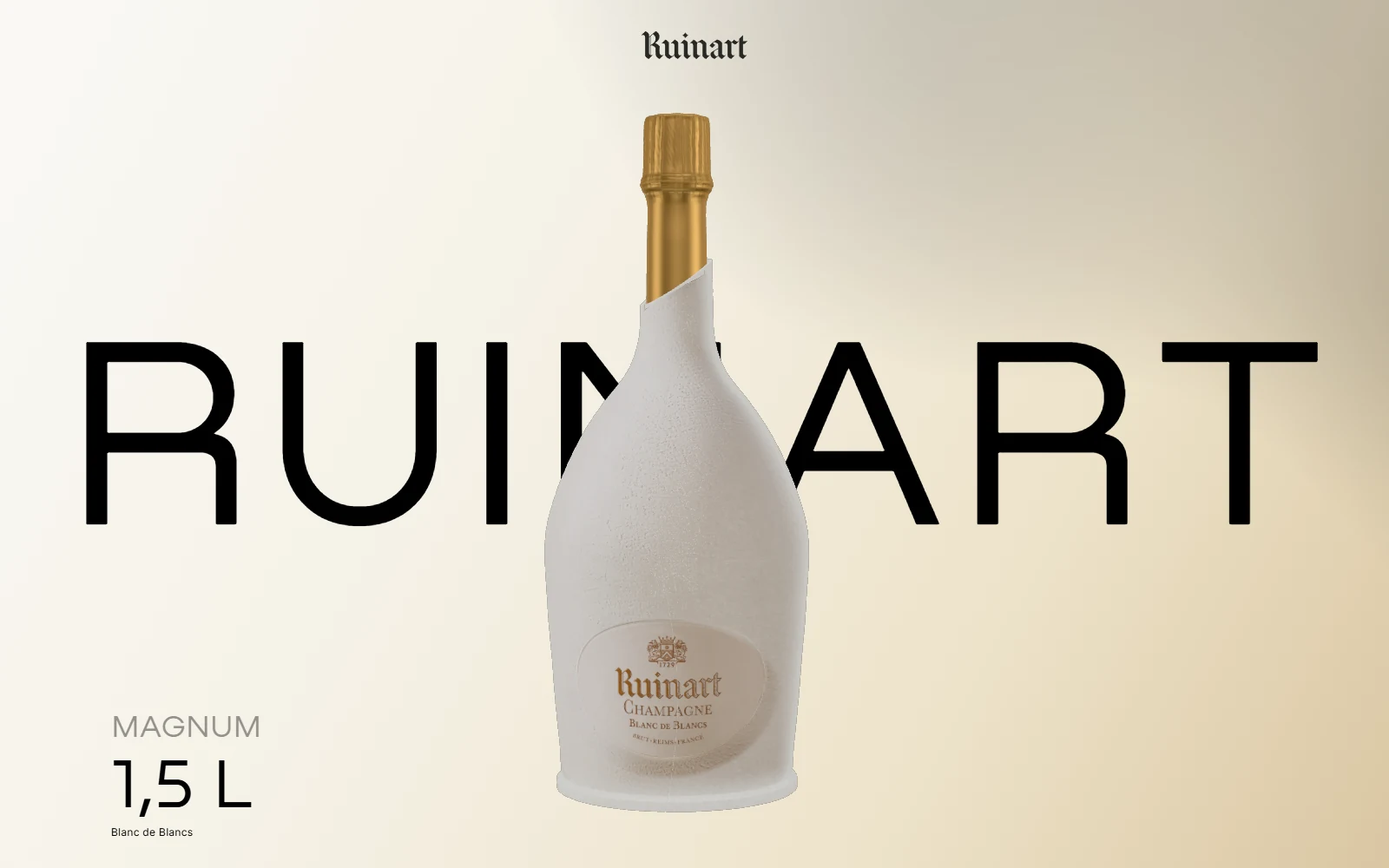 Maquette Ruinart : le magnum Blanc de Blancs dans son étui seconde peau