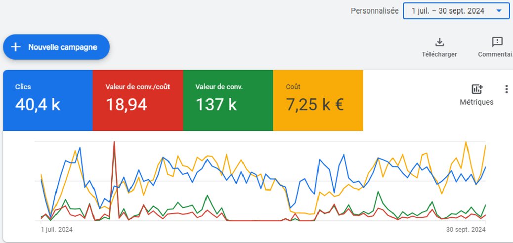 Compte Google Ads avant notre intervention, E-commerce chasse et nature