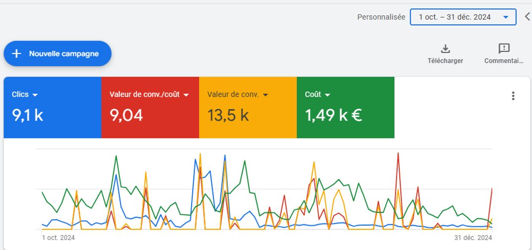 Compte Google Ads après notre intervention, E-commerce escalade