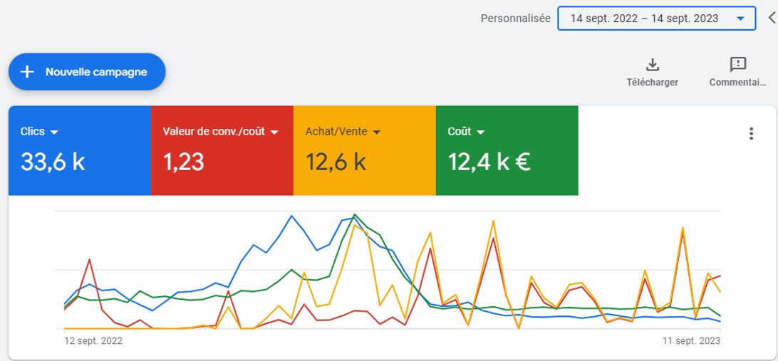 Compte Google Ads avant notre intervention, E-commerce santé